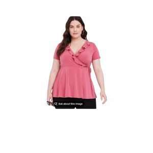 Torrid Surplice Ruffle Wrap Top blouse terracotta Size 10 (00 Torrid) faux-wrap